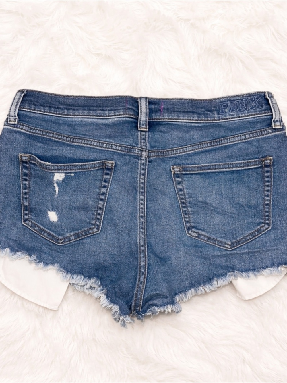 PINK Victoria's Secret Distressed Blue Denim Jean Shorts - Picture 2 of 3